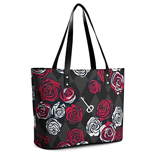 Womens Handbag Roses Flowers Leather Tote Bag Top Handle Satchel Bags For Lady