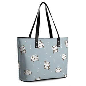 Womens Handbag Panda Patterns Leather Tote Bag Top Handle Satchel Bags For Lady