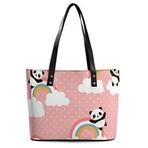 womens handbag panda patterns leather tote bag top handle satchel bags for lady