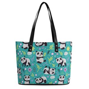 Womens Handbag Panda Patterns Leather Tote Bag Top Handle Satchel Bags For Lady