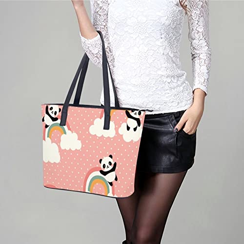 Womens Handbag Panda Patterns Leather Tote Bag Top Handle Satchel Bags For Lady