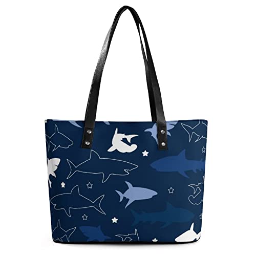 Womens Handbag Shark Pattern Marine Fish Leather Tote Bag Top Handle Satchel Bags For Lady