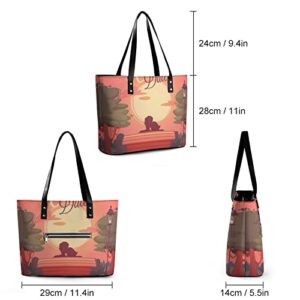 Womens Handbag Sunset Landscape Leather Tote Bag Top Handle Satchel Bags For Lady