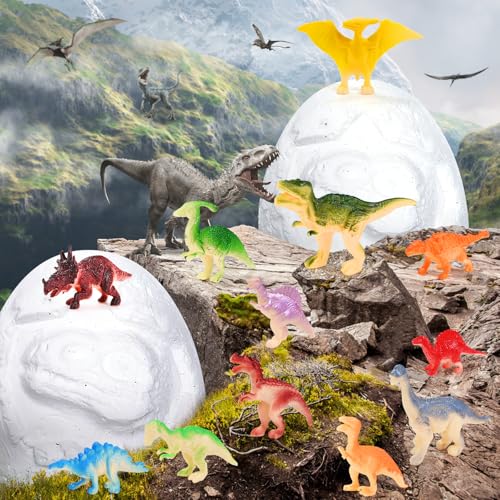 Dino Eggs Dig Kit, 12 Pack Dinosaur Eggs Excavation Set, Easter Gift Dinosaur Toys Science Experiments Kits with 12 Cards, Easter Basket Stuffers Toys for 3 4 5 6 7 8 9 10 11 Year Old Boys Girl