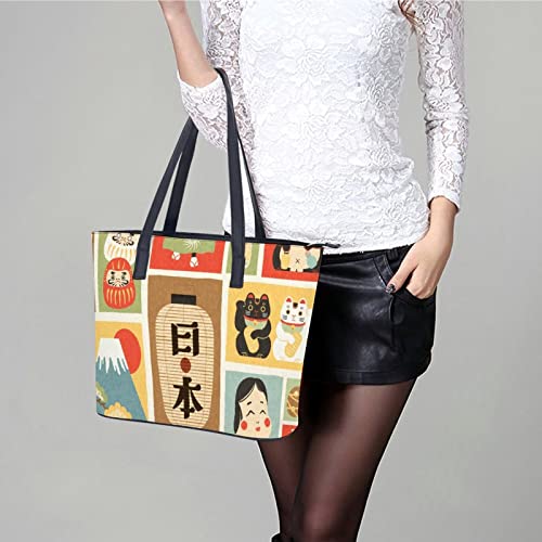 Womens Handbag Japanese Japan Pattern Leather Tote Bag Top Handle Satchel Bags For Lady