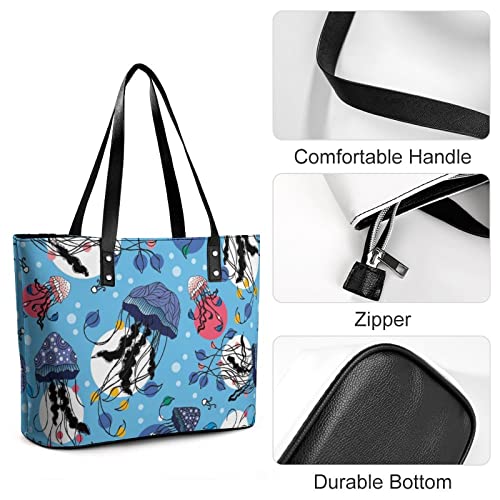 Womens Handbag Jellyfish Pattern Leather Tote Bag Top Handle Satchel Bags For Lady