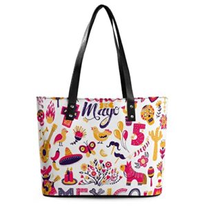 womens handbag mexican pattern leather tote bag top handle satchel bags for lady