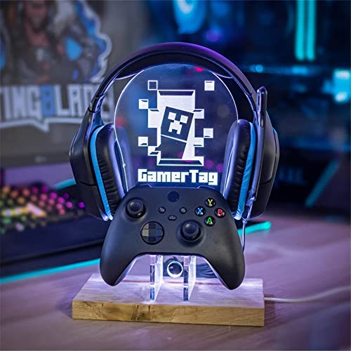 Personalised Headset Controller Hanger, RGB LED Gaming Station Console Controller Holder | Gamer Gift Idea Compatible with Universal Headset, Controller