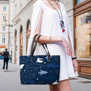 Womens Handbag Shark Pattern Marine Fish Leather Tote Bag Top Handle Satchel Bags For Lady