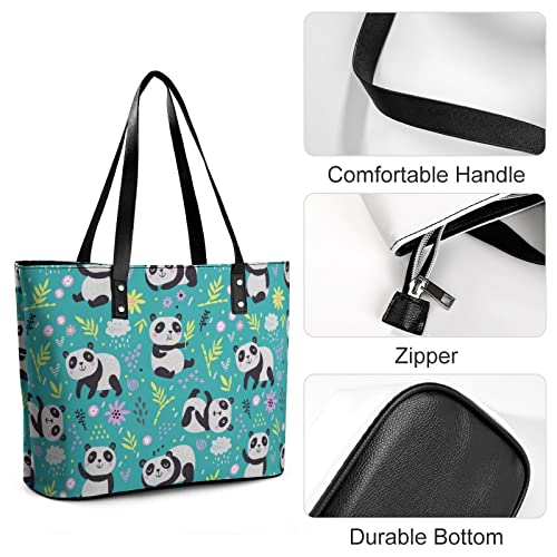 Womens Handbag Panda Patterns Leather Tote Bag Top Handle Satchel Bags For Lady