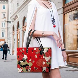 Womens Handbag Japanese Butterfly And Flowers Leather Tote Bag Top Handle Satchel Bags For Lady