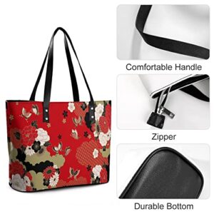 Womens Handbag Japanese Butterfly And Flowers Leather Tote Bag Top Handle Satchel Bags For Lady