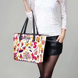 Womens Handbag Mexican Pattern Leather Tote Bag Top Handle Satchel Bags For Lady