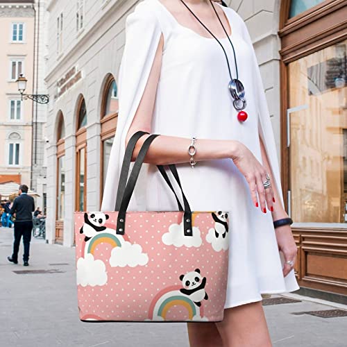 Womens Handbag Panda Patterns Leather Tote Bag Top Handle Satchel Bags For Lady