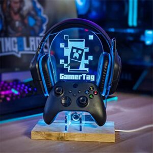 Personalised Headset Controller Hanger, RGB LED Gaming Station Console Controller Holder | Gamer Gift Idea Compatible with Universal Headset, Controller