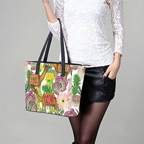 Womens Handbag Alpaca And Cactus Leather Tote Bag Top Handle Satchel Bags For Lady