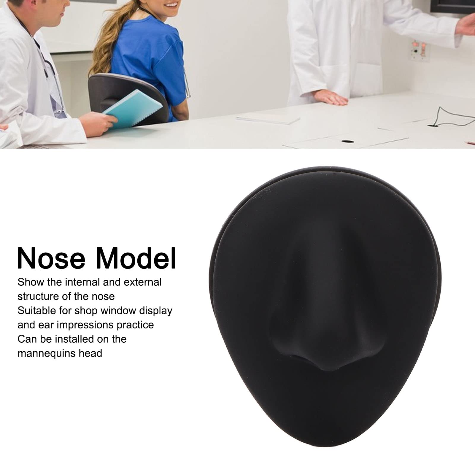 Silicone Nose Model, Simulated Black Nose Model for Acupuncture Teaching Instructions Jewelry Display