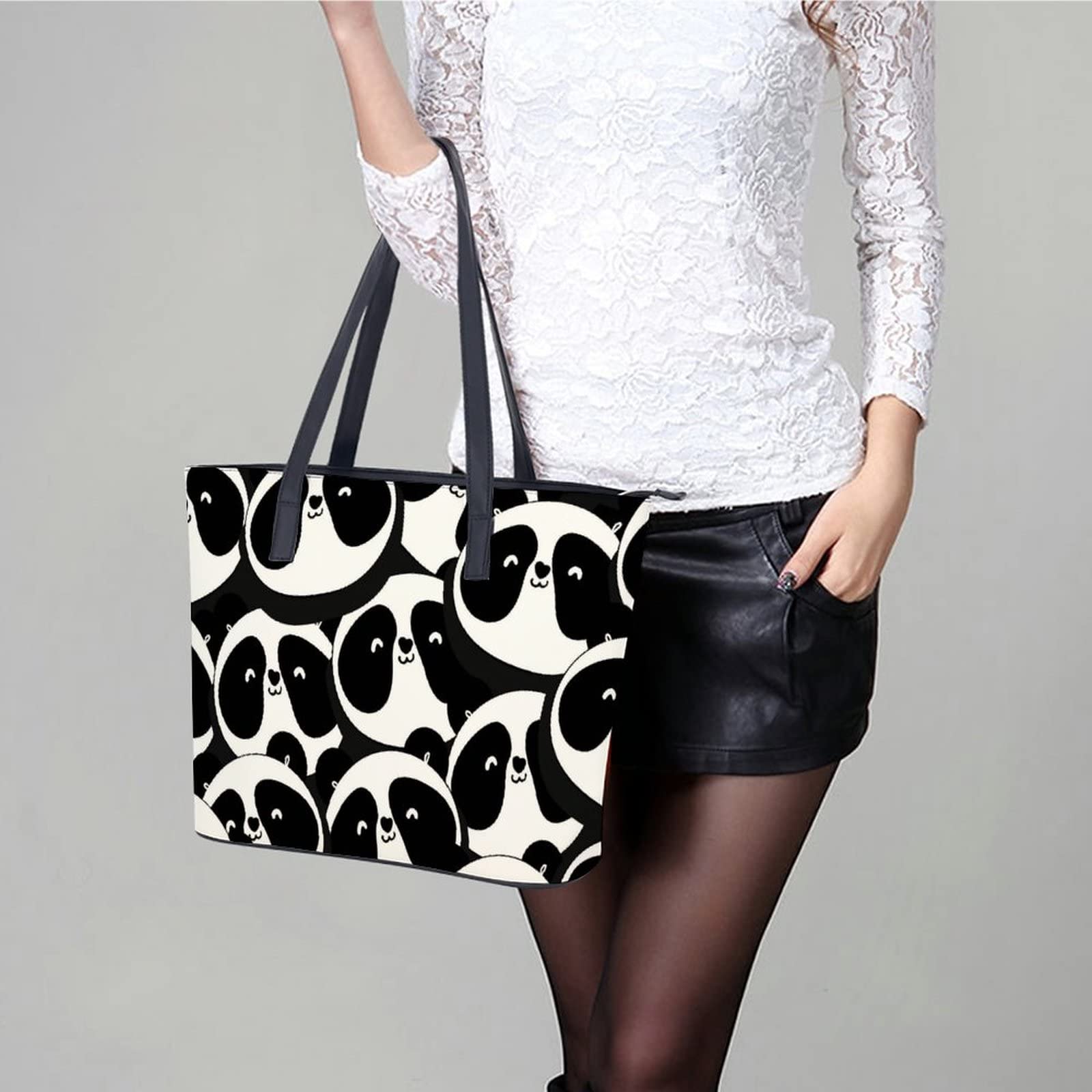 Womens Handbag Panda Patterns Leather Tote Bag Top Handle Satchel Bags For Lady