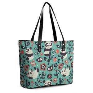 Womens Handbag Panda Patterns Leather Tote Bag Top Handle Satchel Bags For Lady