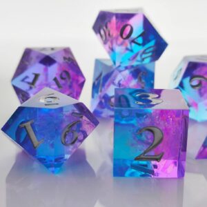 DND dice Set Sharp Resin dice Tabletop Game RPG7Pcs polyhedral dice Role-Playing dice Accessories MTG D4 D6 D8 D10 D10% D12 D24dice Set Free dice Bag Purple Blue