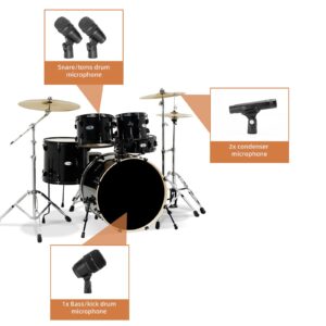 SENWOSI 7 Piece Metal Wired Dynamic Drum Mic Kit Kick bass, Tom/Snare Drum and cymbal mics for Performing and Recording Drummers - Comes with, Stand, Thread clamp, etc（G-7）