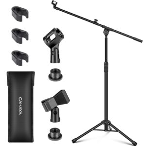 cahaya dual-use tripod microphone stand boom arm floor mic stand portable with carrying bag and 2 mic clips for singing performance wedding stage meeting live cy0311