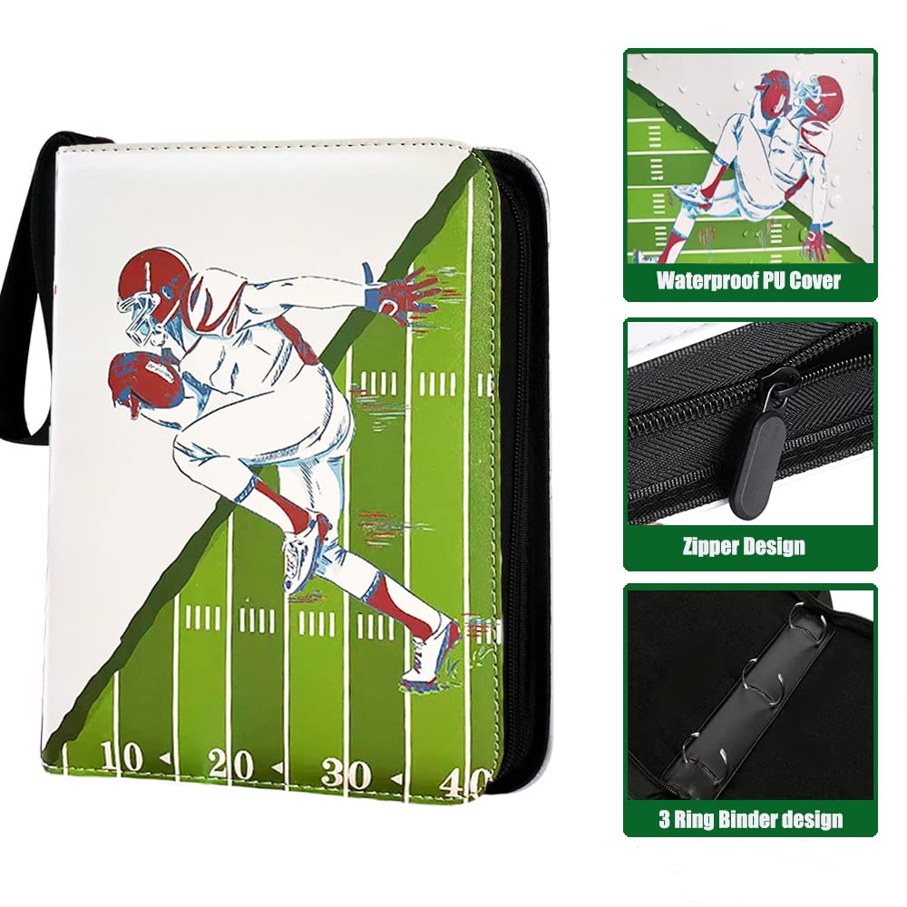 Lelonho Football Card Binder for Trading Cards, Fit 400Cards with 50 Sleeves 4-Pocket Pages, 3 D-Ring Album for Card Collection Storage (400 pockets football binder)