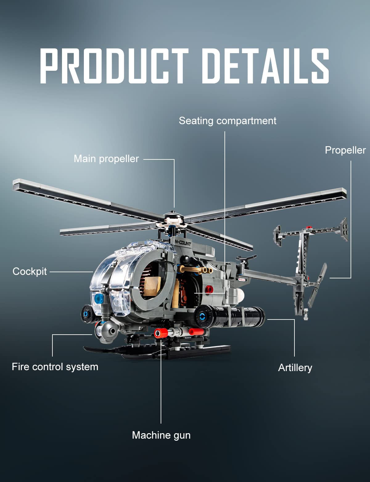 SEMKY Military Series AH-6 Helicopter Little Birds Air Force Building Block Set (523 Pieces) -Building and Military Toys Gifts for Kid and Adult