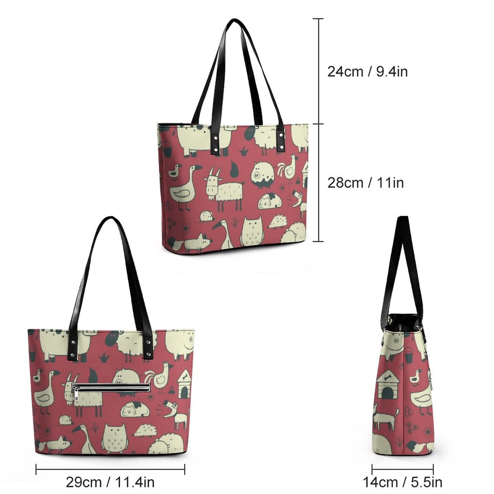 Womens Handbag Sheep Cow Rabbit Animal Set Leather Tote Bag Top Handle Satchel Bags For Lady