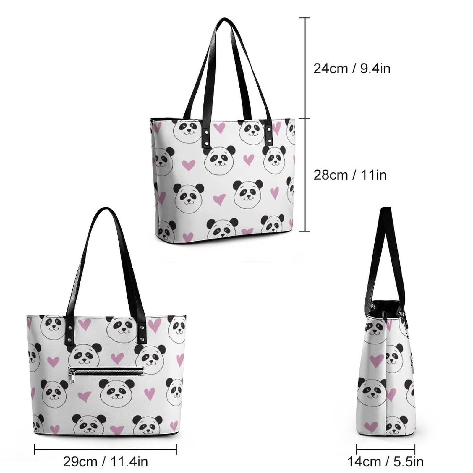 Womens Handbag Panda Patterns Leather Tote Bag Top Handle Satchel Bags For Lady