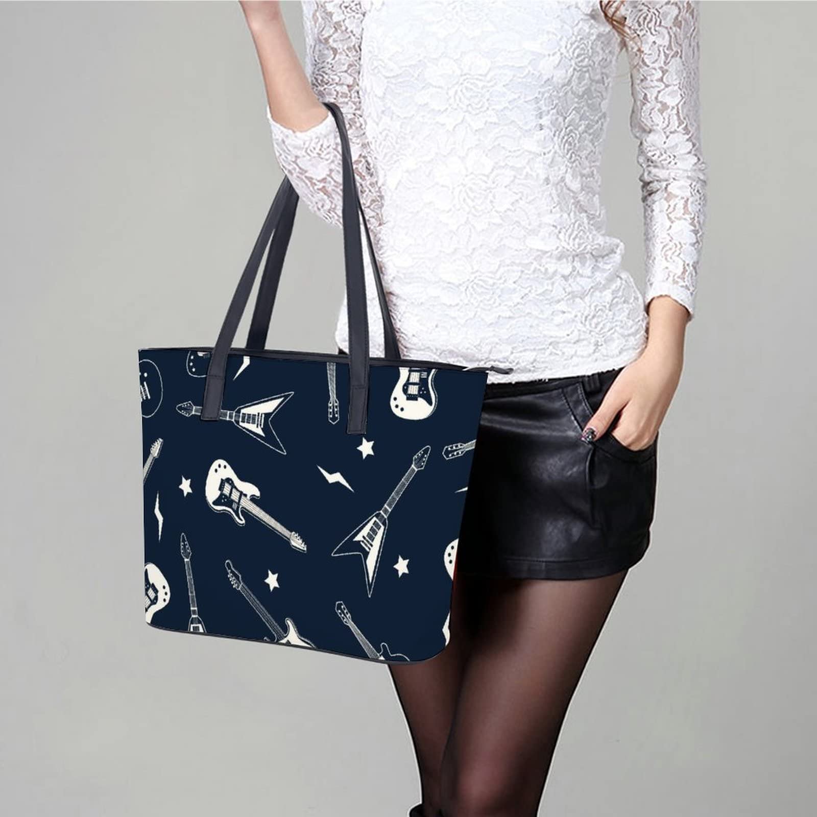 Womens Handbag Guitar Pattern Leather Tote Bag Top Handle Satchel Bags For Lady