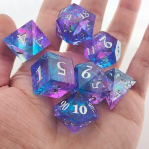 DND dice Set Sharp Resin dice Tabletop Game RPG7Pcs polyhedral dice Role-Playing dice Accessories MTG D4 D6 D8 D10 D10% D12 D24dice Set Free dice Bag Purple Blue