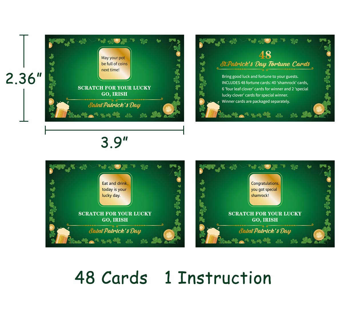 TOIcube 48PCS St.Patrick’s Day Fortune Cards – Shamrock Irish Lucky Scratch Off Games Supplies Activity