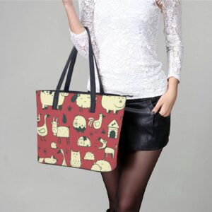 Womens Handbag Sheep Cow Rabbit Animal Set Leather Tote Bag Top Handle Satchel Bags For Lady