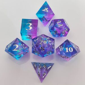 DND dice Set Sharp Resin dice Tabletop Game RPG7Pcs polyhedral dice Role-Playing dice Accessories MTG D4 D6 D8 D10 D10% D12 D24dice Set Free dice Bag Purple Blue