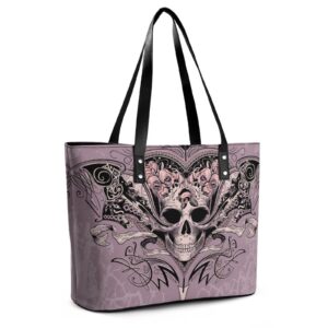 Womens Handbag Skull Pink Leather Tote Bag Top Handle Satchel Bags For Lady