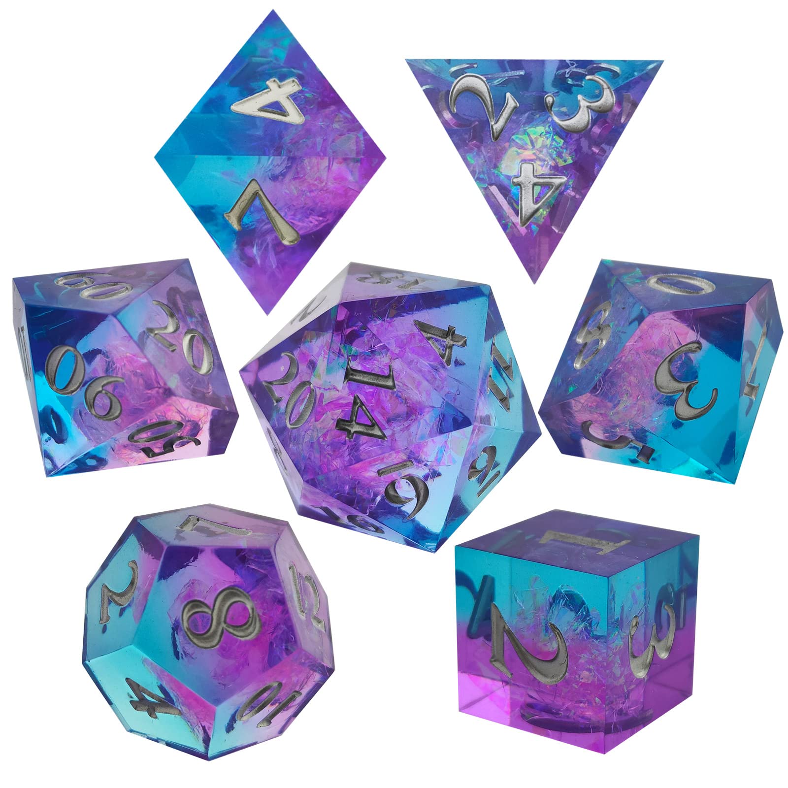 DND dice Set Sharp Resin dice Tabletop Game RPG7Pcs polyhedral dice Role-Playing dice Accessories MTG D4 D6 D8 D10 D10% D12 D24dice Set Free dice Bag Purple Blue