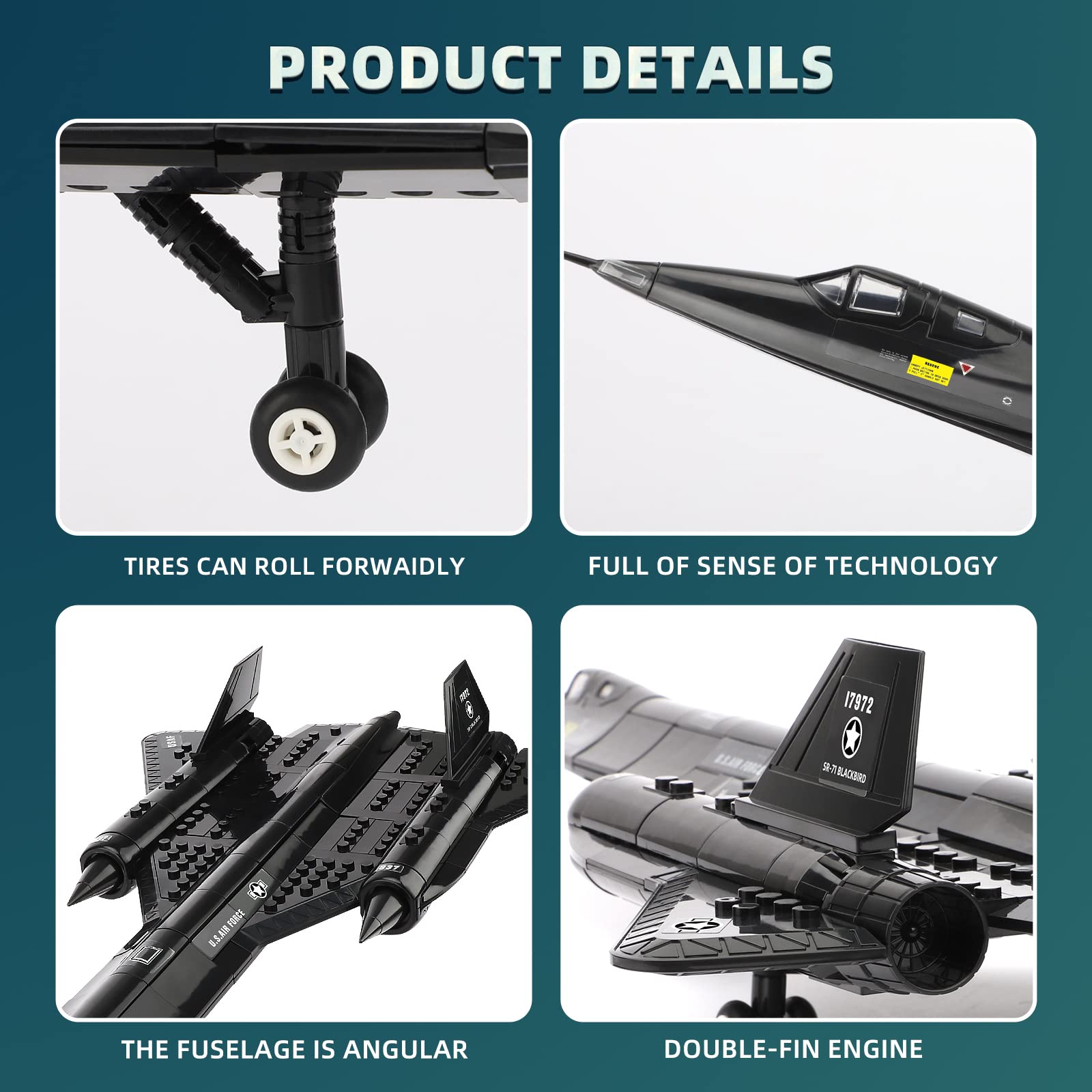 Military Airplane Sr71 Blackbird Reconnaissance Jet Fighter Building Block Set Beautifully Packaged, Suitable for 6-10 Years Old Children and Adults as Gifts (189 Pieces) Compatible with Lego