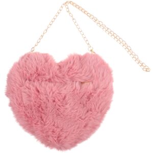 Womens Wallet Heart Shaped Purse Soft Fluffy Faux Fur Crossbody Bag Handbag Shoulder Bag with Chain for Women Girls Valentines Day Cute Backpack