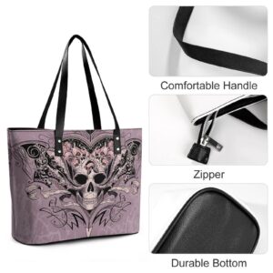 Womens Handbag Skull Pink Leather Tote Bag Top Handle Satchel Bags For Lady