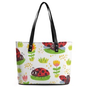 womens handbag ladybug and ladybird floral pattern leather tote bag top handle satchel bags for lady