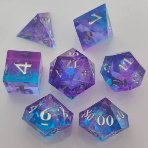 DND dice Set Sharp Resin dice Tabletop Game RPG7Pcs polyhedral dice Role-Playing dice Accessories MTG D4 D6 D8 D10 D10% D12 D24dice Set Free dice Bag Purple Blue