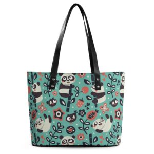 Womens Handbag Panda Patterns Leather Tote Bag Top Handle Satchel Bags For Lady