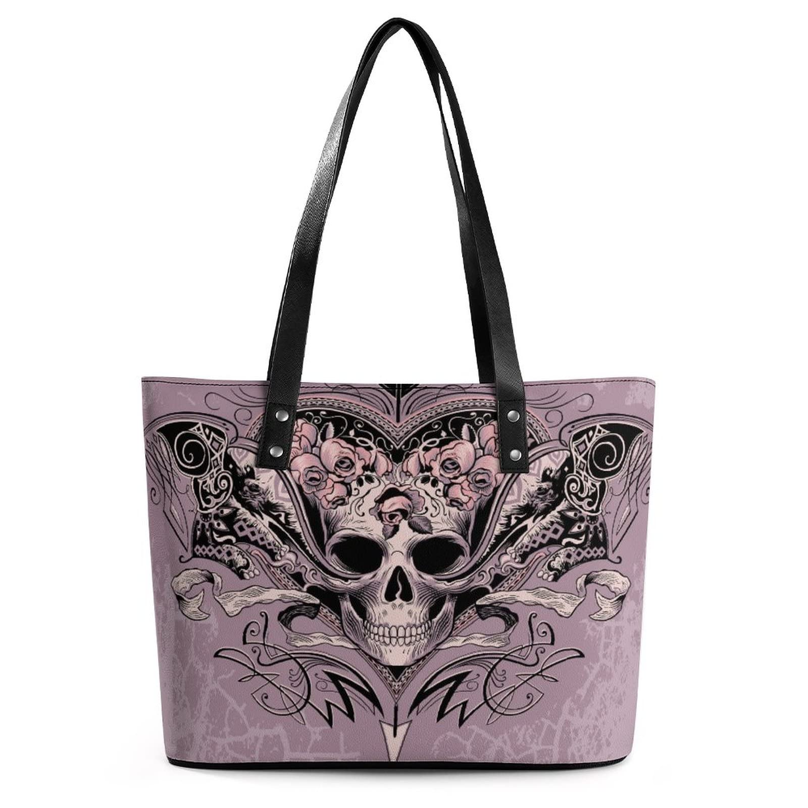 Womens Handbag Skull Pink Leather Tote Bag Top Handle Satchel Bags For Lady