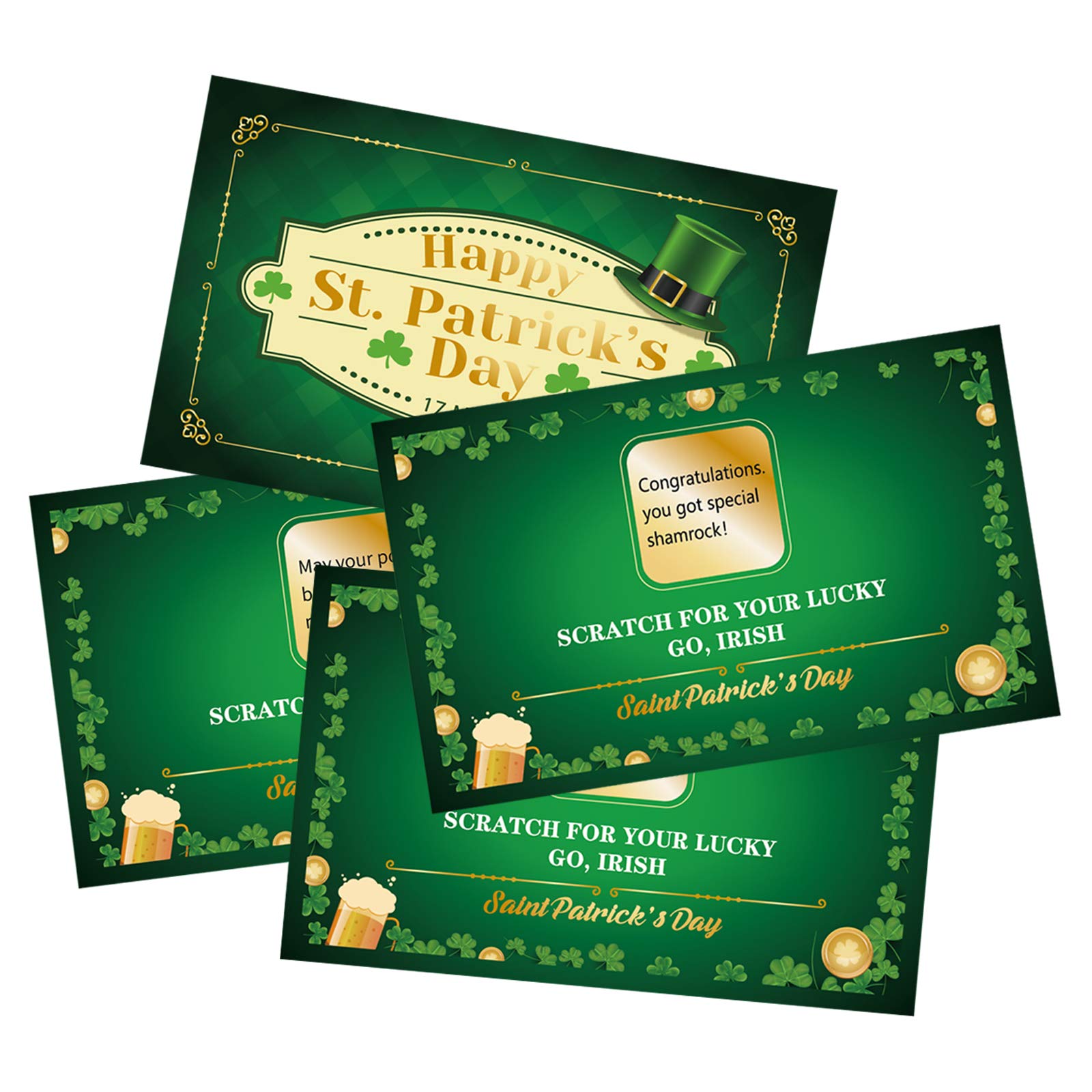 TOIcube 48PCS St.Patrick’s Day Fortune Cards – Shamrock Irish Lucky Scratch Off Games Supplies Activity