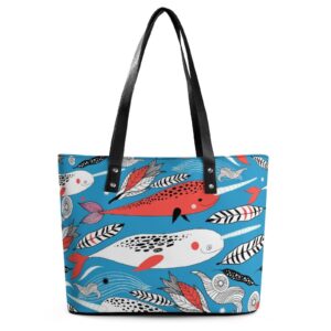 womens handbag whale pattern leather tote bag top handle satchel bags for lady