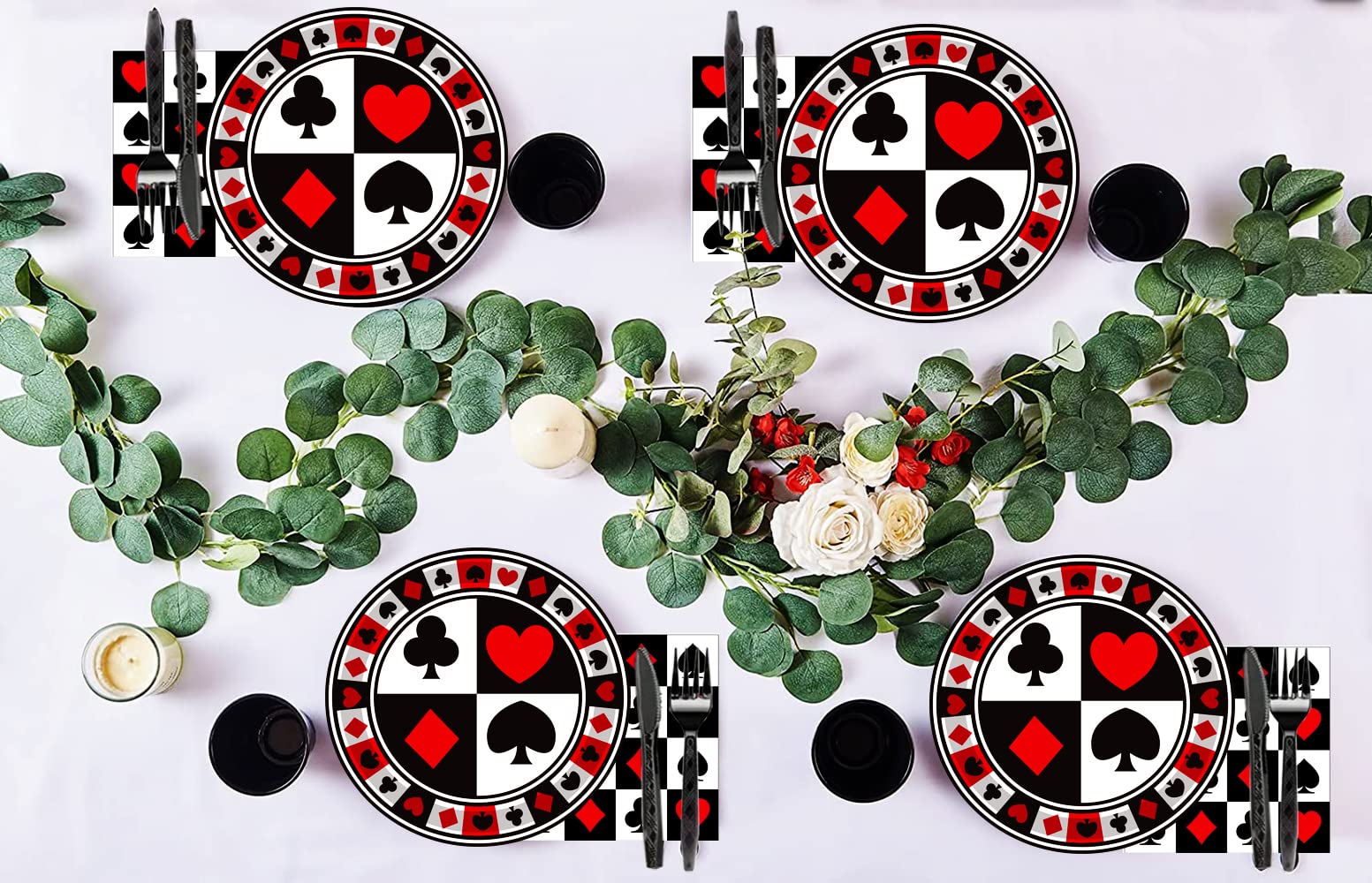 40 Pcs Casino Party Supplies Poker Paper Plates 7" Casino Party Plates for Casino Night Poker Game Theme Poker Card Playing Club Heart Poker Night Las Vegas Birthday Party Decorations (Poker)