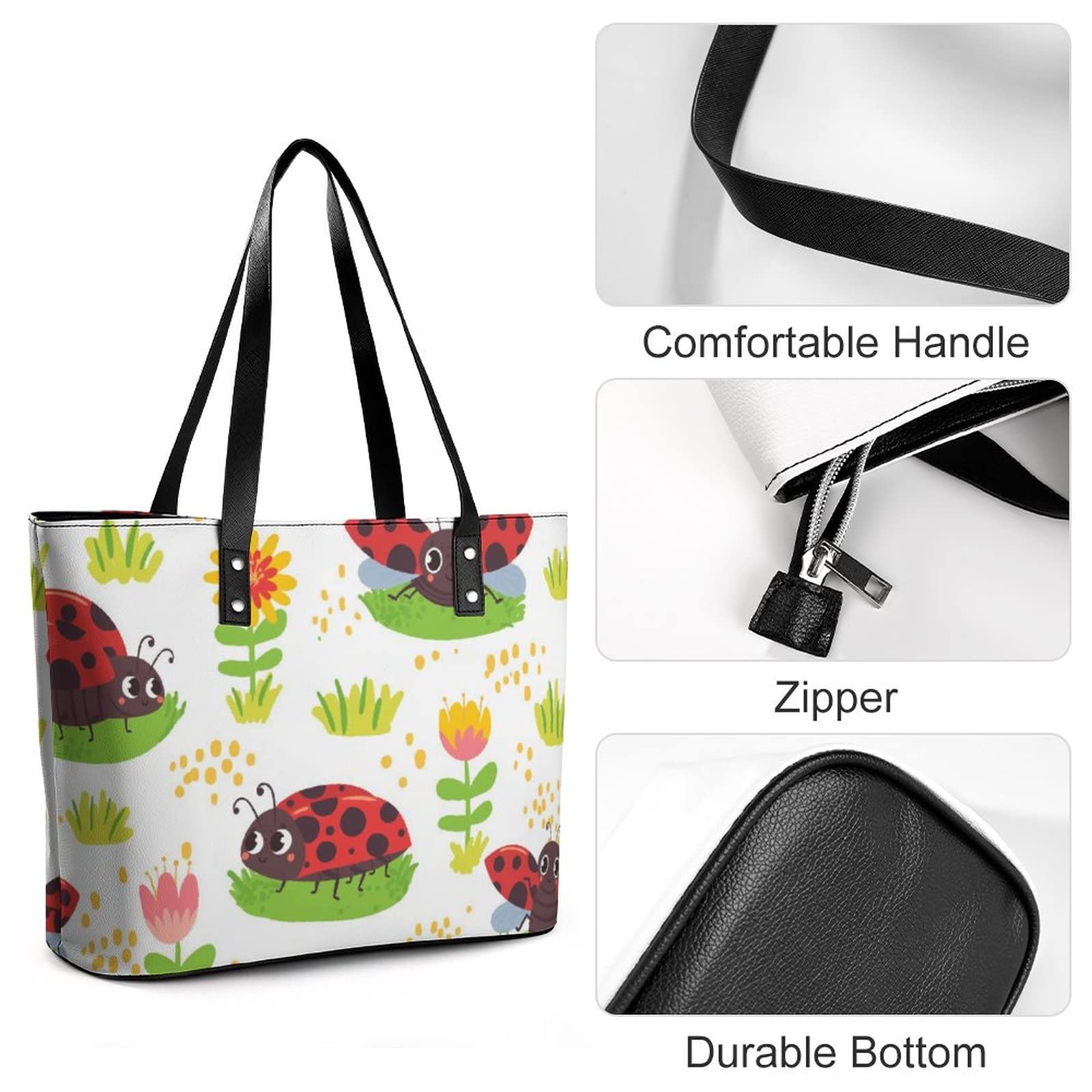 Womens Handbag Ladybug And Ladybird Floral Pattern Leather Tote Bag Top Handle Satchel Bags For Lady