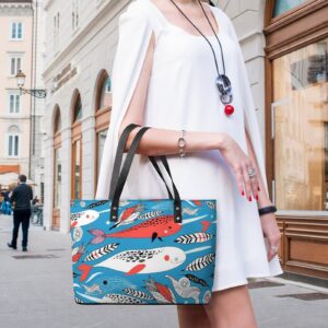 Womens Handbag Whale Pattern Leather Tote Bag Top Handle Satchel Bags For Lady