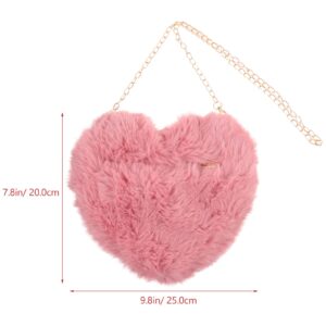 Womens Wallet Heart Shaped Purse Soft Fluffy Faux Fur Crossbody Bag Handbag Shoulder Bag with Chain for Women Girls Valentines Day Cute Backpack